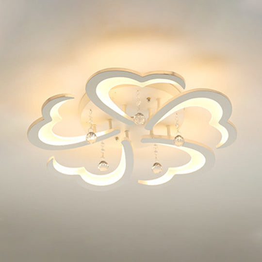 Heart - Shaped Acrylic Flush Mount Light Fixture With 5/15 Lights In Warm/White/3 Color For Living