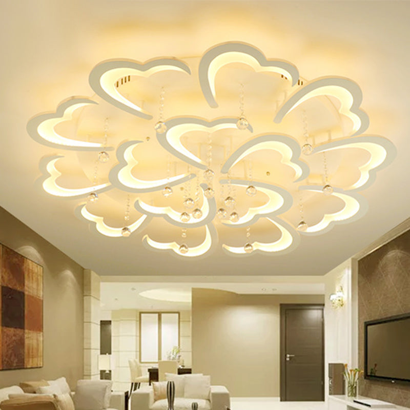 Heart - Shaped Acrylic Flush Mount Light Fixture With 5/15 Lights In Warm/White/3 Color For Living