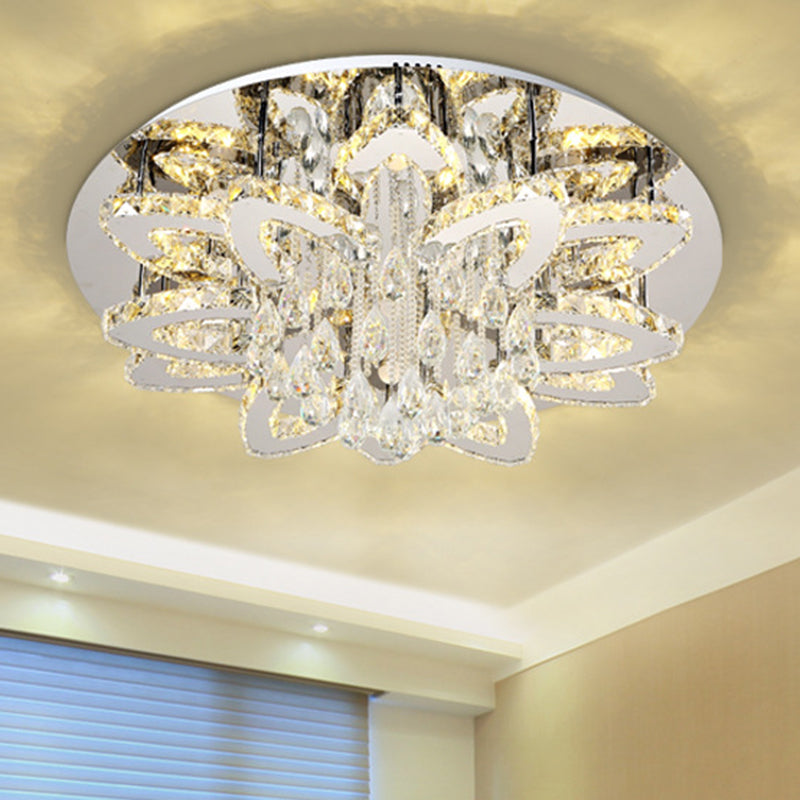 Led Crystal Blossom Ceiling Light - Remote Control Dimming Modern Chrome Finish For Living Room