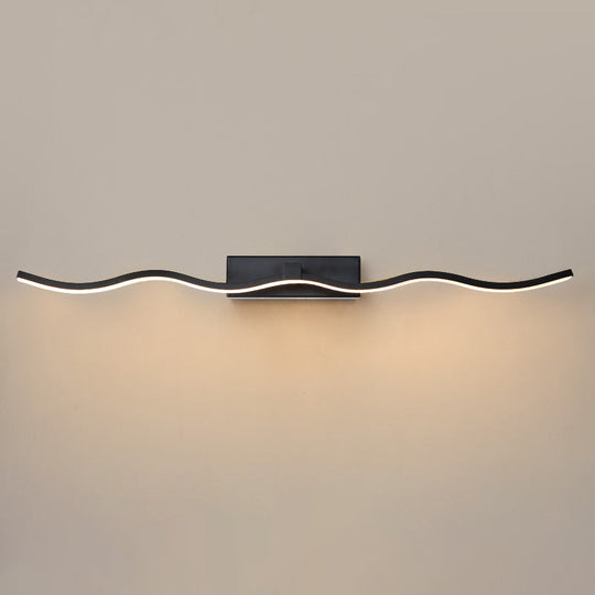 Modern Minimalist Metal Wall Vanity Light With Waving Design Black / 31.5