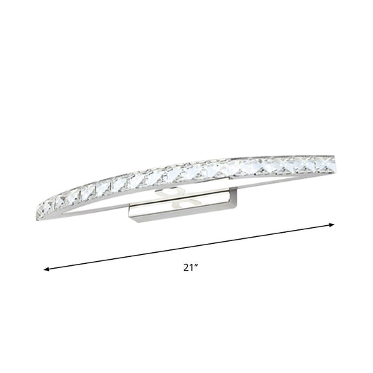 Modern Curved Vanity Lighting: Clear/Champagne Crystal Led Wall Mounted Lamp - 17/21 W Warm/White