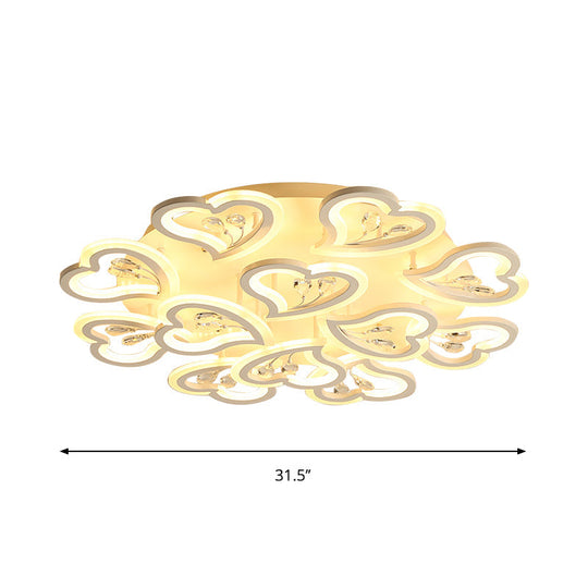 White Heart Shape Led Acrylic Ceiling Lamp - Modern Semi Flush Light With Crystal Accent