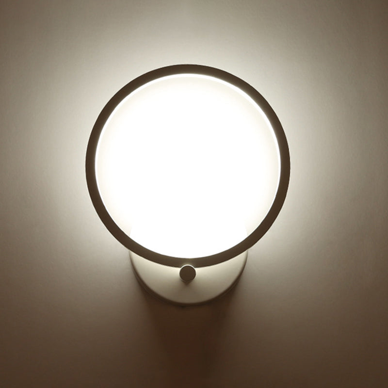 Modern Led Wall Sconce: Stylish Metal Circle Shade Lamp For Bedroom White / 8 Natural