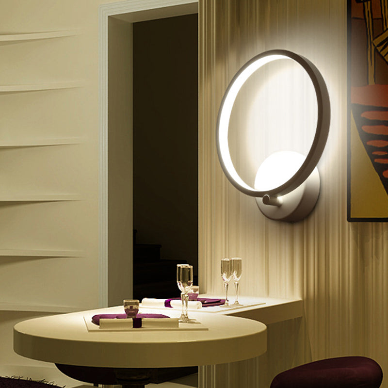 Modern Led Wall Sconce: Stylish Metal Circle Shade Lamp For Bedroom