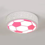 Creative Metal Soccer Ceiling Light For Kids Bedroom And Bathroom - Flush Mount Sport Lighting Pink