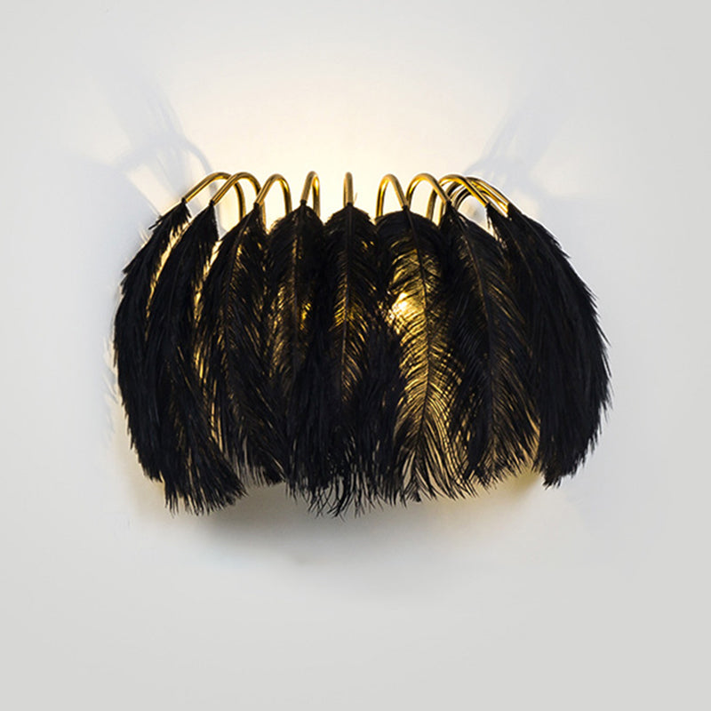 Nordic Feather Wall Sconce For Bedroom Ambient Lighting Black