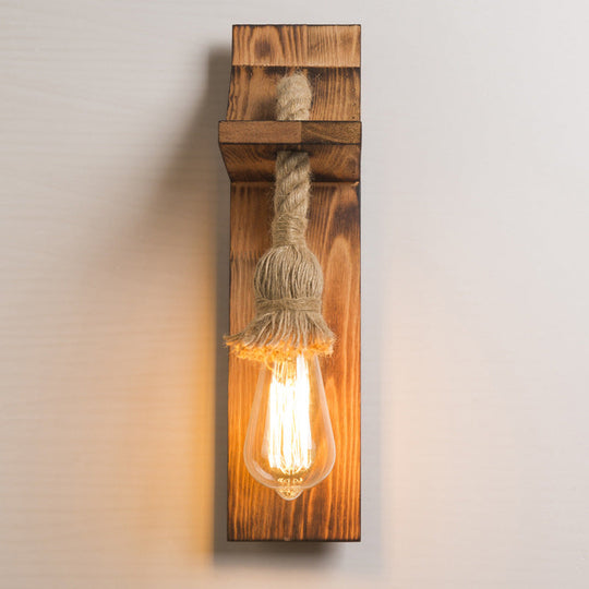 Rustic American Wooden Wall Sconce With Natural Rope Light For Restaurants & Coffee Shops