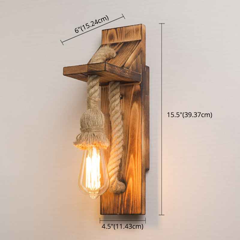 Rustic American Wooden Wall Sconce With Natural Rope Light For Restaurants & Coffee Shops