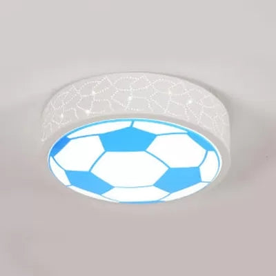 Creative Metal Soccer Ceiling Light For Kids Bedroom And Bathroom - Flush Mount Sport Lighting Blue