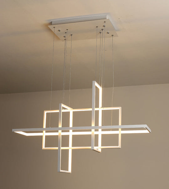 Minimalist Led White Frame Rectangular Hanging Light With Acrylic Island Lighting Fixture