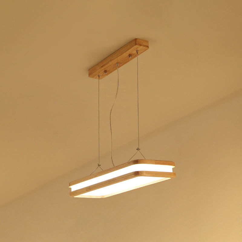 Minimalist Led Wood Rectangular Hanging Island Lamp - Acrylic Ceiling Suspension For Dinners / 23.5