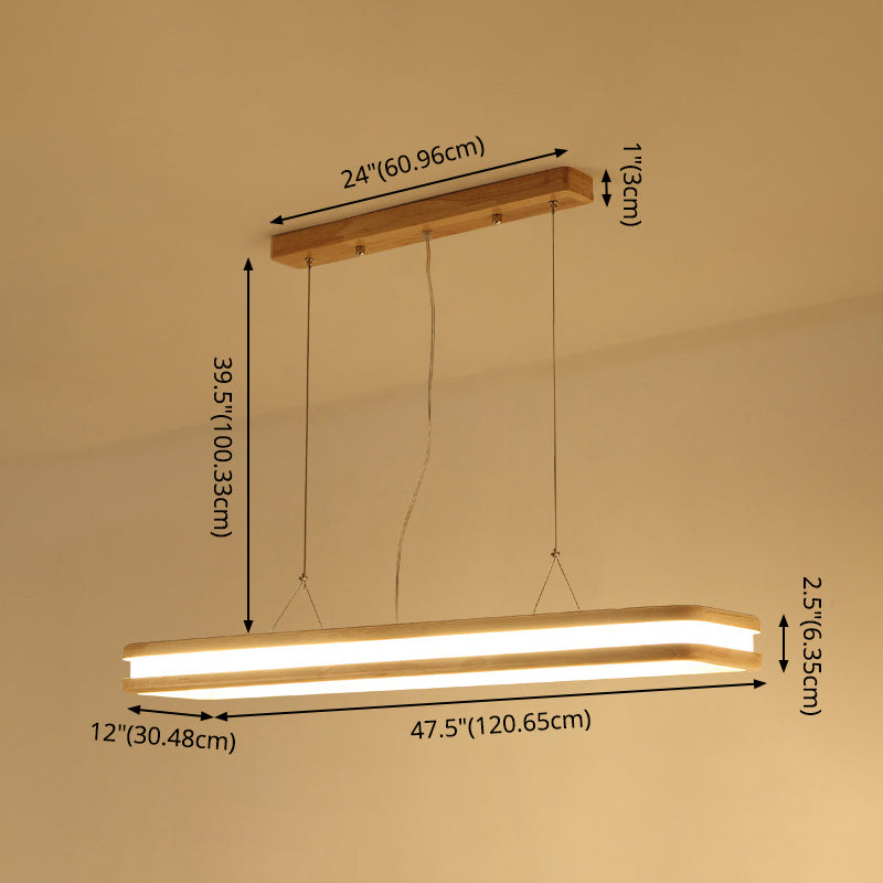 Minimalist Led Wood Rectangular Hanging Island Lamp - Acrylic Ceiling Suspension For Dinners