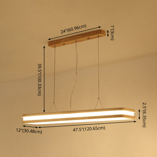 Minimalist Led Wood Rectangular Hanging Island Lamp - Acrylic Ceiling Suspension For Dinners