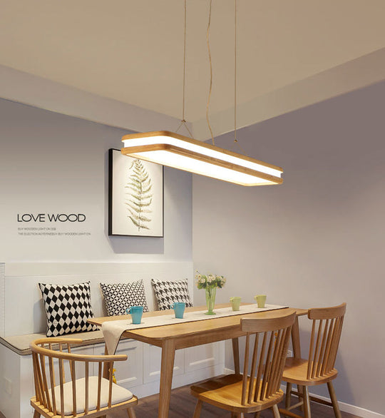 Minimalist Led Wood Rectangular Hanging Island Lamp - Acrylic Ceiling Suspension For Dinners