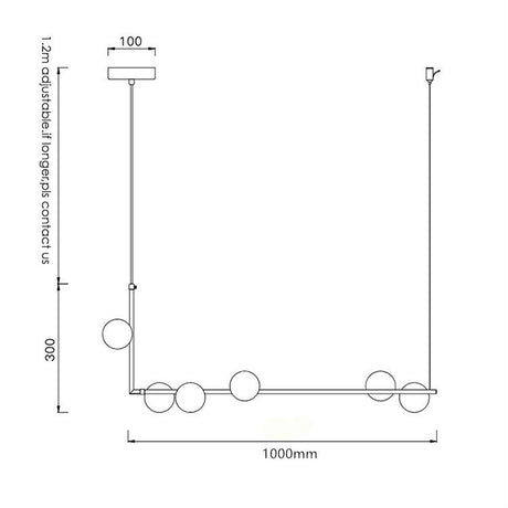 Modern Black Linear Pendant Lighting Sphere Glass 6-Light Ceiling Fixture For Living Room