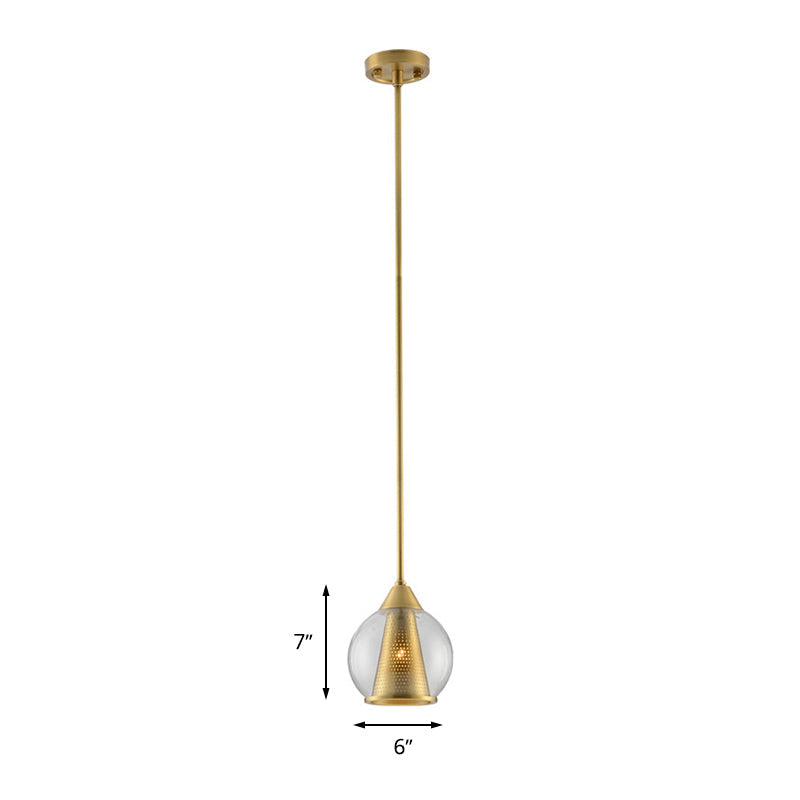 Modern Smoke Gray Glass Sphere Pendant Light With Gold Metal Shade - Perfect For Dining Room