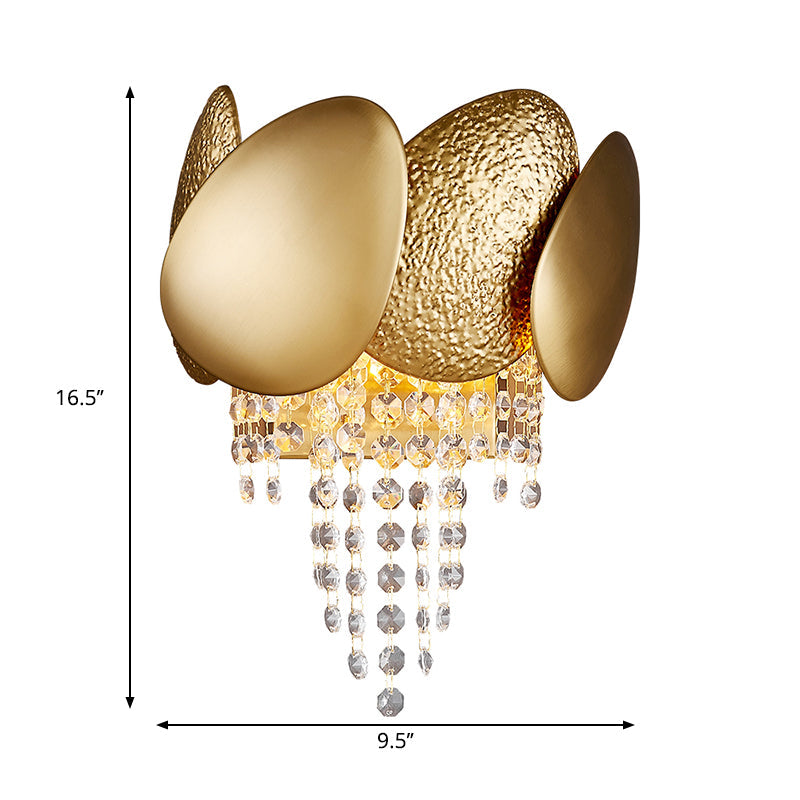 Modern Egg Shaped Wall Mount Light With 2 Metal Lights - Golden Sconce Lighting Clear Crystal
