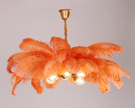 Modern Nordic 5-Light Ostrich Feather Ceiling Chandelier For Bedroom
