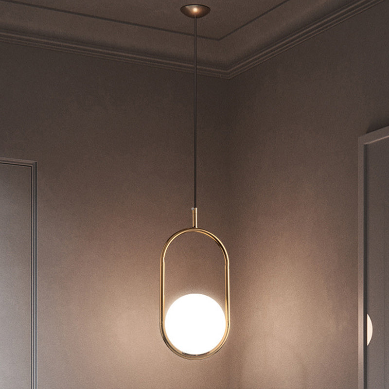 Mid-Century Modern White Glass Hanging Pendant Light For Bedroom - 1-Light Fixture