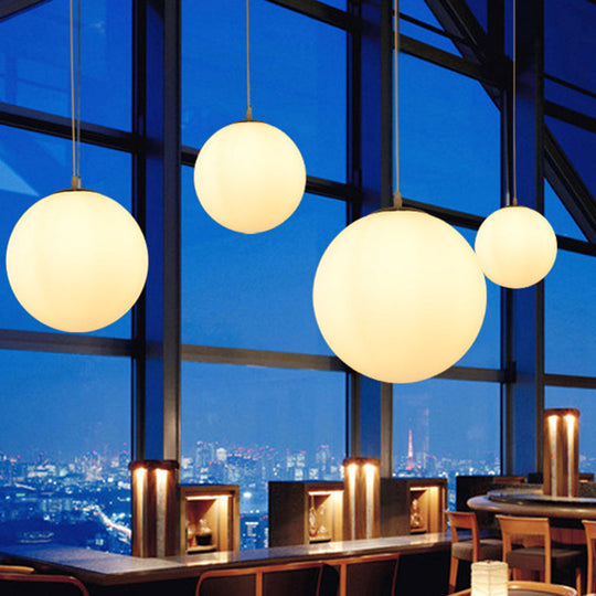 Modern Simple White Glass Round Ceiling Light For Restaurants - 1 Fixture