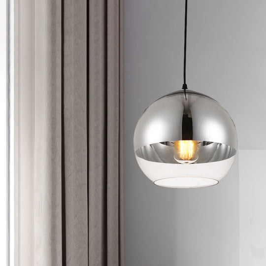 Vintage Silver And Clear Glass Globe Pendant Light For Bedroom - 1 Head Hanging Lamp In 3 Width