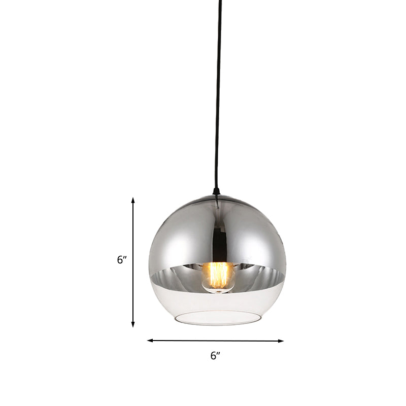 Vintage Silver And Clear Glass Globe Pendant Light For Bedroom - 1 Head Hanging Lamp In 3 Width