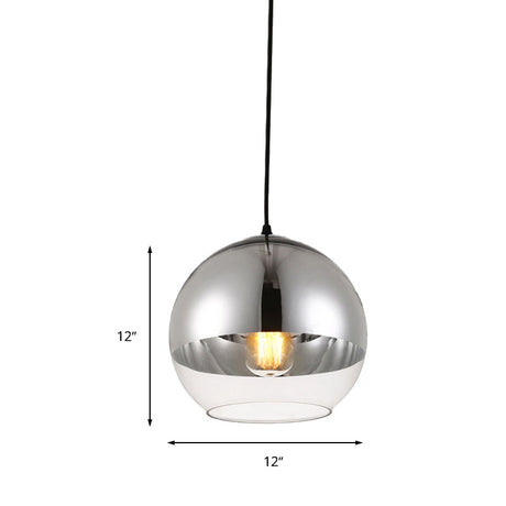 Vintage Silver Globe Pendant Light Fixture With Clear Glass - Bedroom Hanging Lamp 1 Head Available