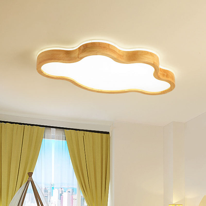 Contemporary Cloud Flush Mount Wood Ceiling Light - Led 19.5’/25’ W Beige Warm/White/3 Color Options