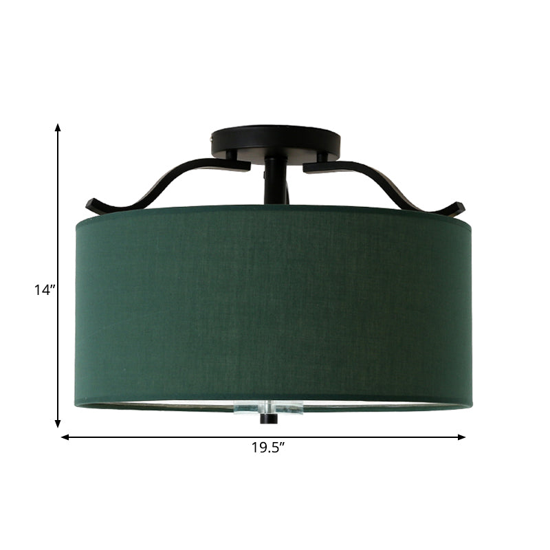 Farmhouse Green Round Bedroom Ceiling Light Fixture - 16’/18’/19.5’ Dia 3-Light Fabric Semi Flush