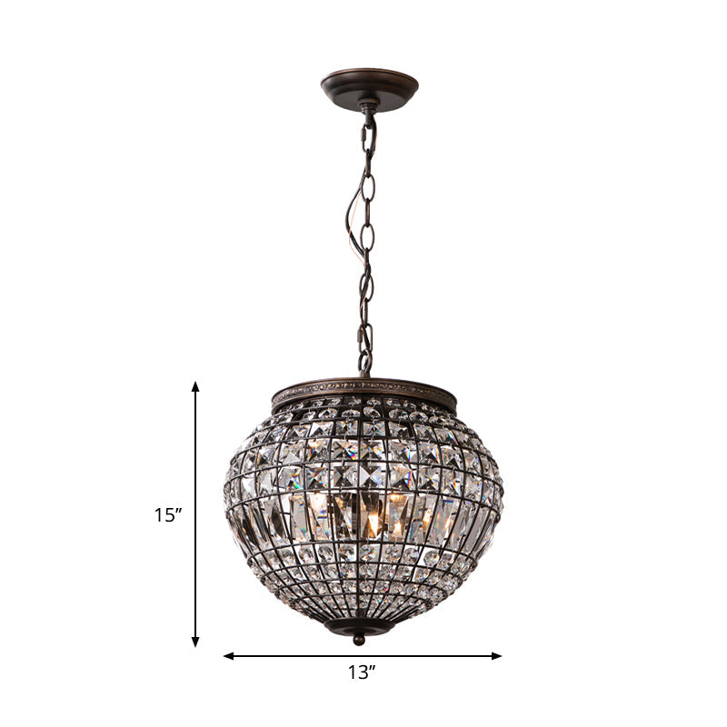Contemporary Crystal Pendant Chandelier With Disco Ball Design - 2-Light Black Bedroom Lighting