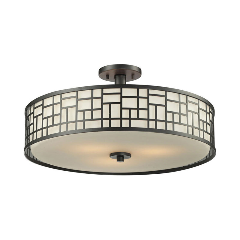 Chinese Style Metallic Semi Flush Mount Lighting Black Circular Design 4/3 Lights