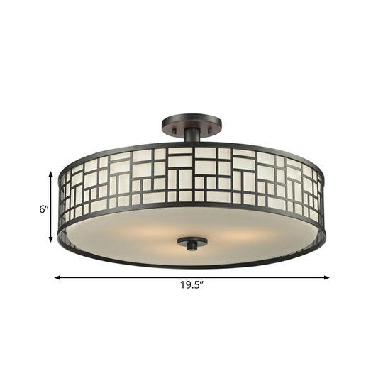 Chinese Style Metallic Semi Flush Mount Lighting Black Circular Design 4/3 Lights