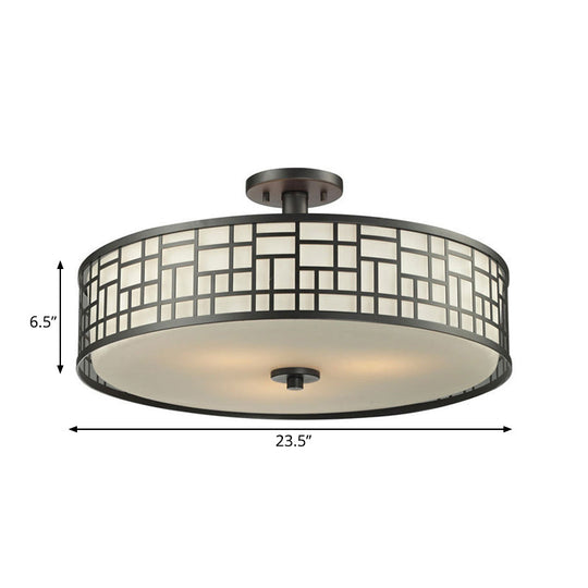 Chinese Style Metallic Semi Flush Mount Lighting Black Circular Design 4/3 Lights