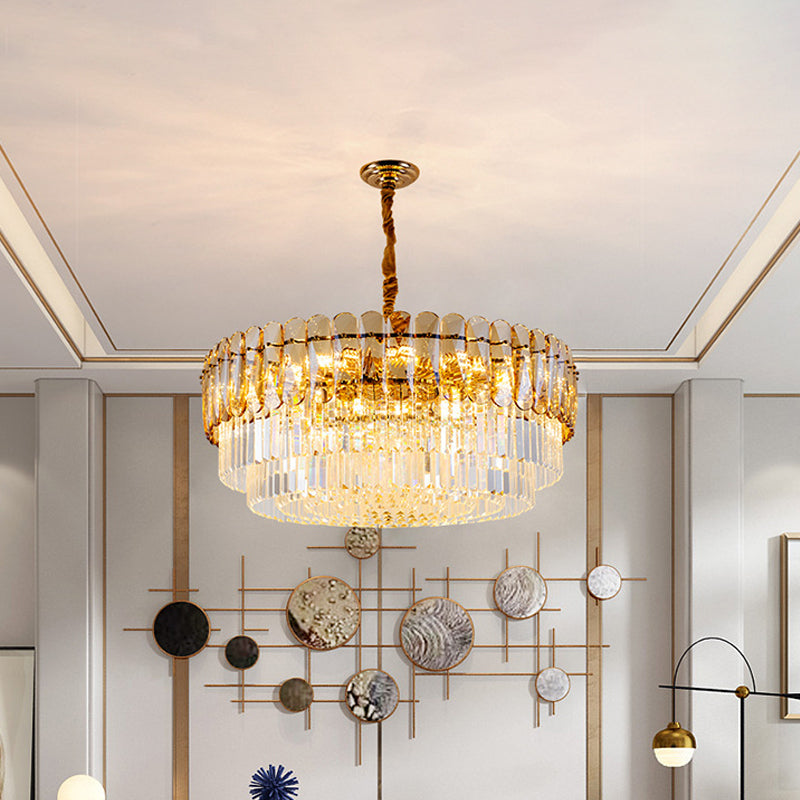 Gold Traditional Round Chandelier With 8-Lights & Crystal Accents - Elegant Hanging Ceiling Light