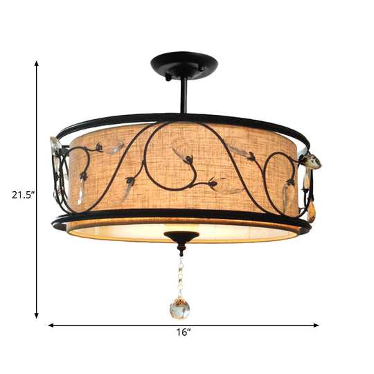 Black Rustic Branch Semi Flush Mount Ceiling Light With Crystal Draping - 4 Lights 14’/21.5’
