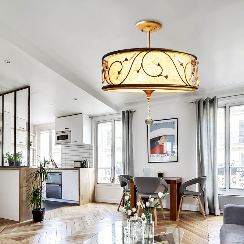 Golden 3-Light Semi Flush Lamp - Traditional Metal Ceiling Light With Crystal Element 14’/16’ Dia