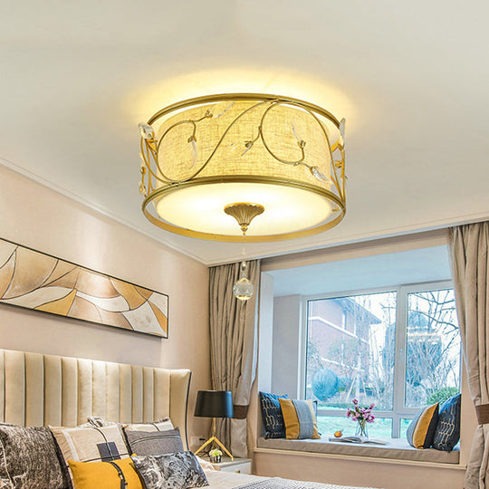 Vintage Flushmount Ceiling Light - Iron Black/Gold Drum Shape 4/5 Lights 16 Or 19.5 Dia Gold /