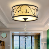 Vintage Flushmount Ceiling Light - Iron Black/Gold Drum Shape 4/5 Lights 16 Or 19.5 Dia Black /