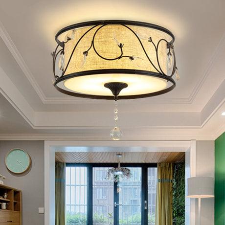 Vintage Flushmount Ceiling Light - Iron Black/Gold Drum Shape 4/5 Lights 16 Or 19.5 Dia Black /