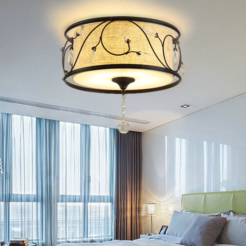 Vintage Flushmount Ceiling Light - Iron Black/Gold Drum Shape 4/5 Lights 16’ Or 19.5’ Dia