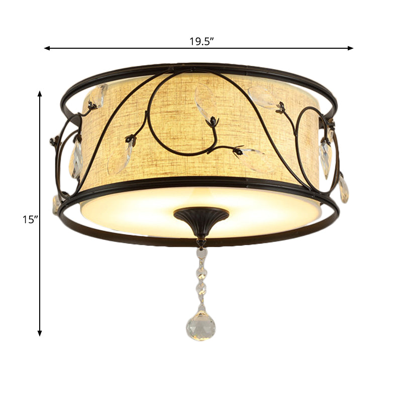 Vintage Flushmount Ceiling Light - Iron Black/Gold Drum Shape 4/5 Lights 16 Or 19.5 Dia
