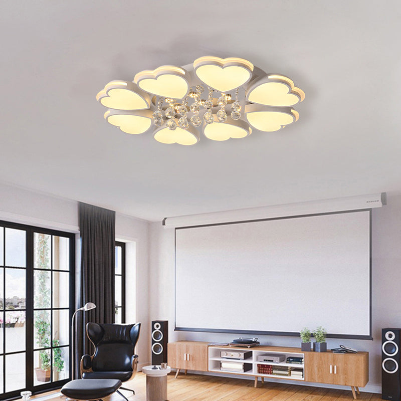 Modern Heart Shape Ceiling Light: Acrylic & Crystal Drop 8-Head Led Flush Mount (Warm/White)