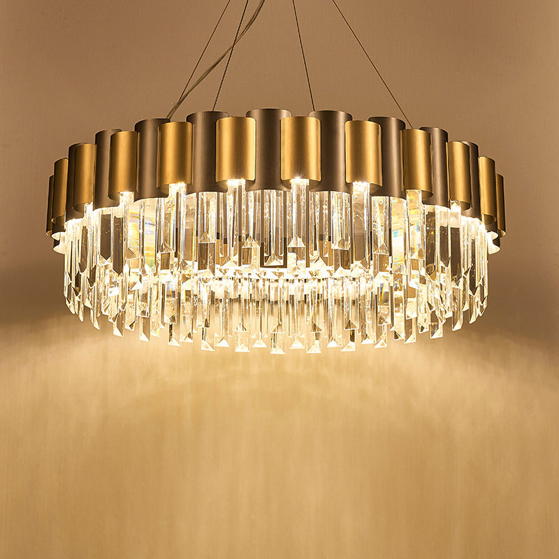 Modern 8/12-Light Golden Crystal Tiered Icicle Pendant Chandelier - Clear Elegant And Stunning