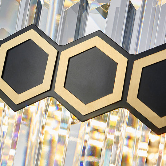 Tapered Icicle Crystal Suspension Pendant Led Chandelier - Modernist Black Ceiling Light