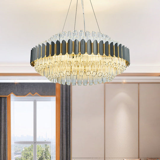 Modern Grey Tubular Chandelier: 12-Light Prismatic Crystal Pendant Ceiling Lamp