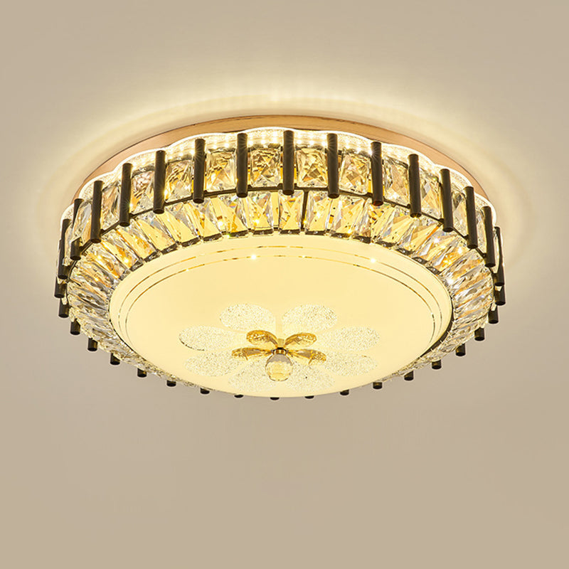 Modern Style Black Gear Ceiling Lamp With Led Faceted K9 Crystal Flush Mount Fixture - 3Rd