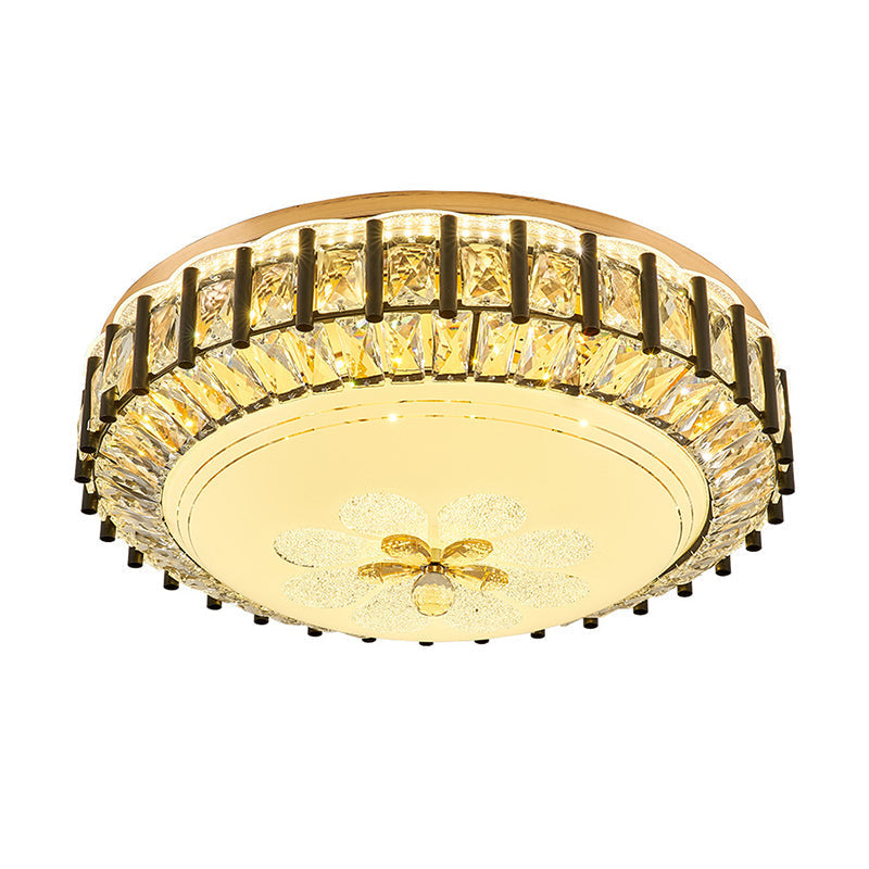 Modern Style Black Gear Ceiling Lamp With Led Faceted K9 Crystal Flush Mount Fixture - 3Rd