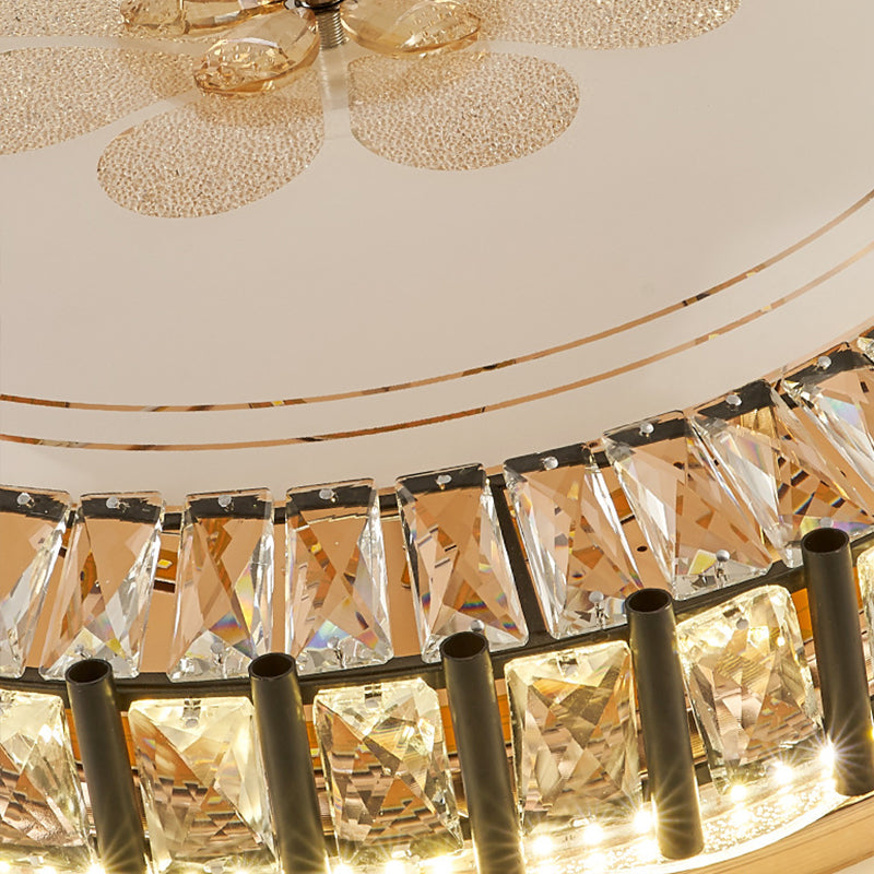 Modern Style Black Gear Ceiling Lamp With Led Faceted K9 Crystal Flush Mount Fixture - 3Rd