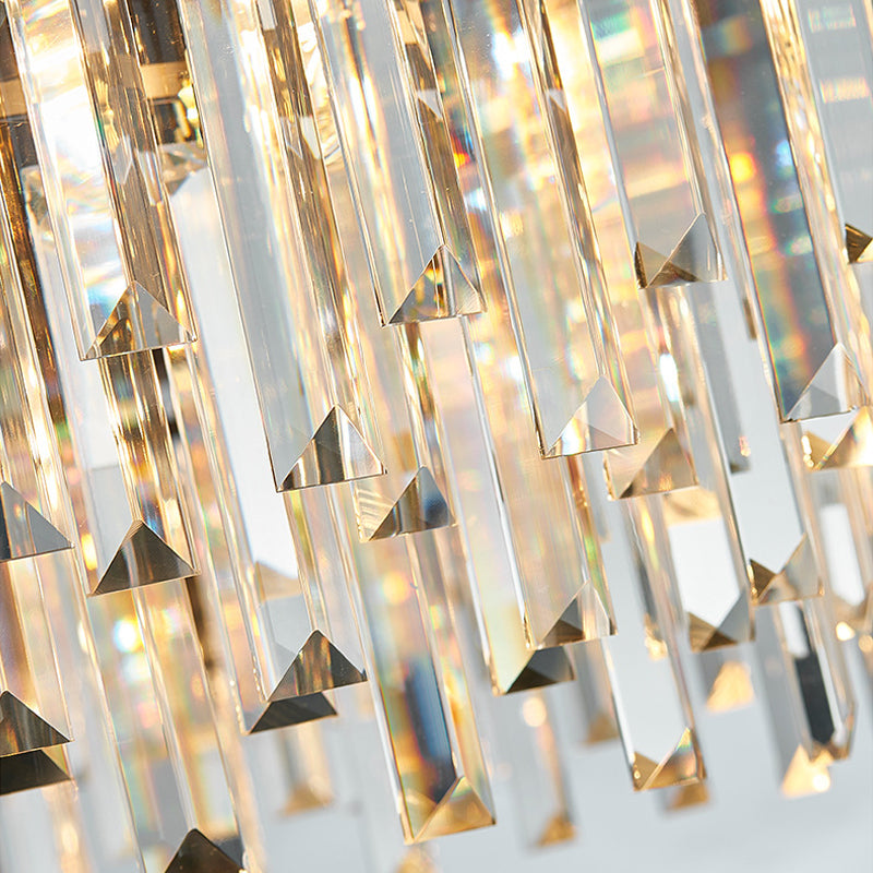 Contemporary Living Room Pendant Light - Grey Crystal Oblong Layered Chandelier (8/12-Light)