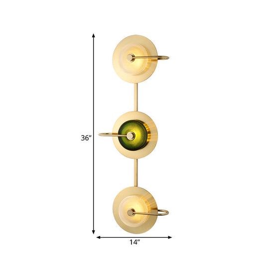 Vintage Bell Metal Wall Lighting Sconce In Gold With Green Prismatic Glass Shade